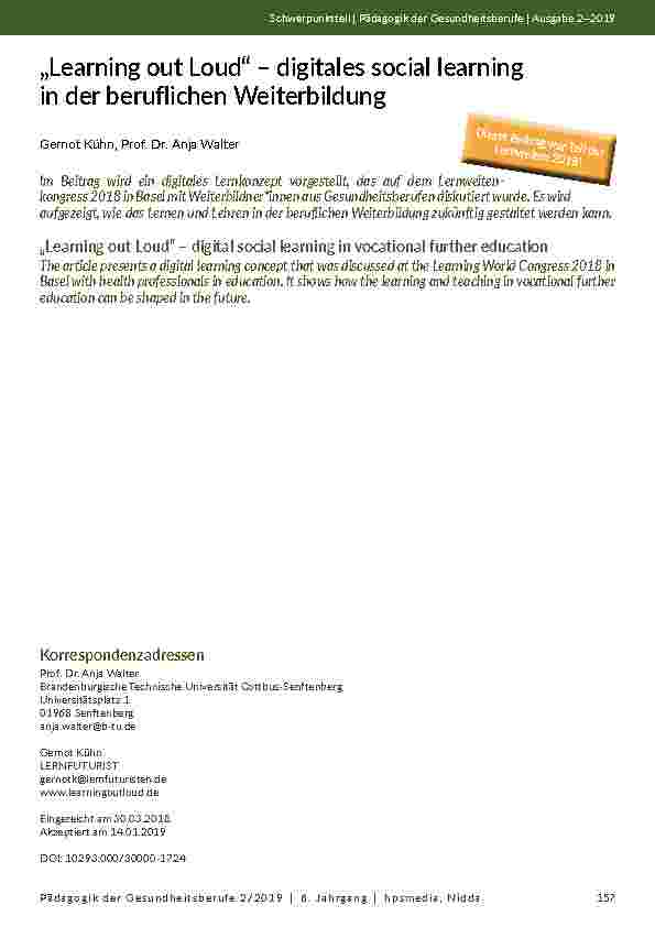 „Learning out Loud“ – digitales social learning in der beruflichen Weiterbildung