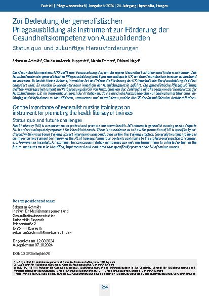 Zur Bedeutung der generalistischen Pflegeausbildung als Instrument zur Förderung der Gesundheitskompetenz von Auszubildenden