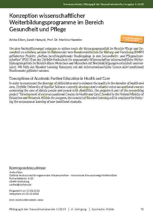 [doc_202100] Konzeption wissenschaftlicher Weiterbildungsprogramme im Bereich Gesundheit und Pflege