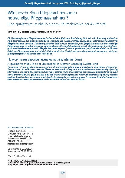 [doc_322809] Wie beschreiben Pflegefachpersonen notwendige Pflegemaßnahmen? Eine qualitative Studie in einem Deutschschweizer Akutspital.