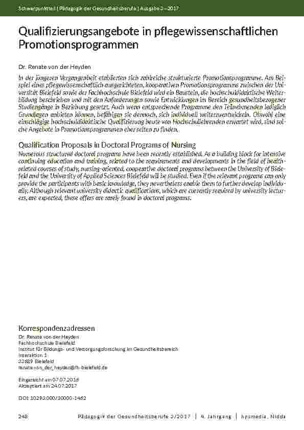 Qualifizierungsangebote in pflegewissenschaftlichen Promotionsprogrammen