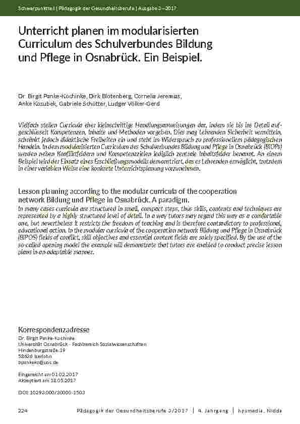 [doc_202035] Unterricht planen im modularisierten Curriculum des Schulverbundes Bildung und Pflege in Osnabrück. Ein Beispiel.