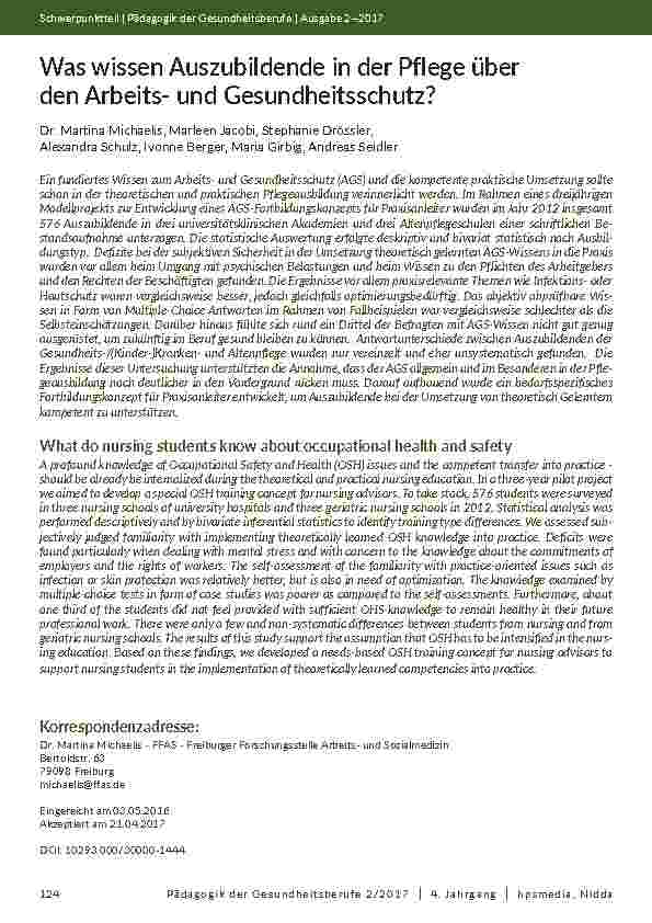 [doc_202024] Was wissen Auszubildende in der Pflege über den Arbeitsund Gesundheitsschutz?