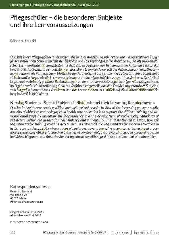 [doc_202023] Pflegeschüler – die besonderen Subjekte und ihre Lernvoraussetzungen