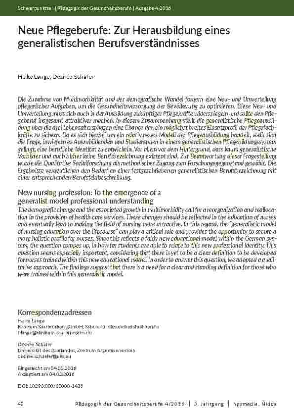 Neue Pflegeberufe: Zur Herausbildung eines generalistischen Berufsverständnisses