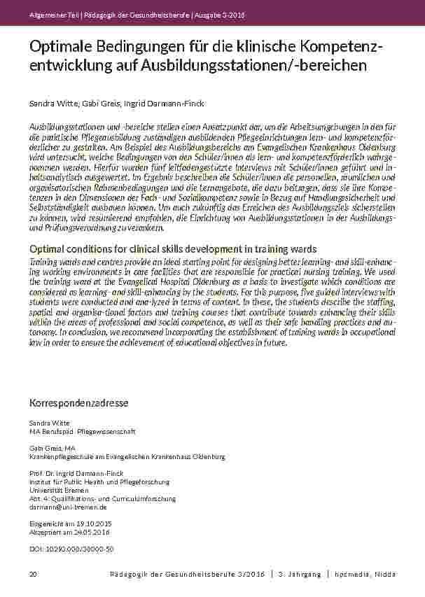 [doc_201983] Optimale Bedingungen für die klinische Kompetenzentwicklung auf Ausbildungsstationen/-bereichen