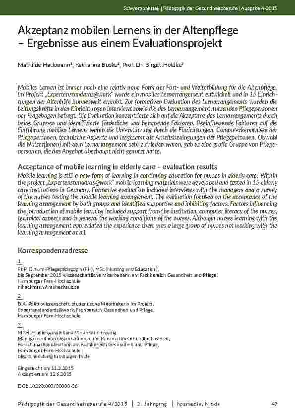 Akzeptanz mobilen Lernens in der Altenpflege – Ergebnisse aus einem Evaluationsprojekt