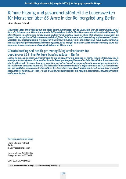 [doc_319949] Klimaerhitzung und gesundheitsförderliche Lebenswelten für Menschen über 65 Jahre in der Rollbergsiedlung Berlin