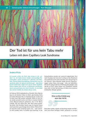 [doc_570041] Der Tod ist für uns kein Tabu mehr Leben mit dem Capillary Leak Syndrome