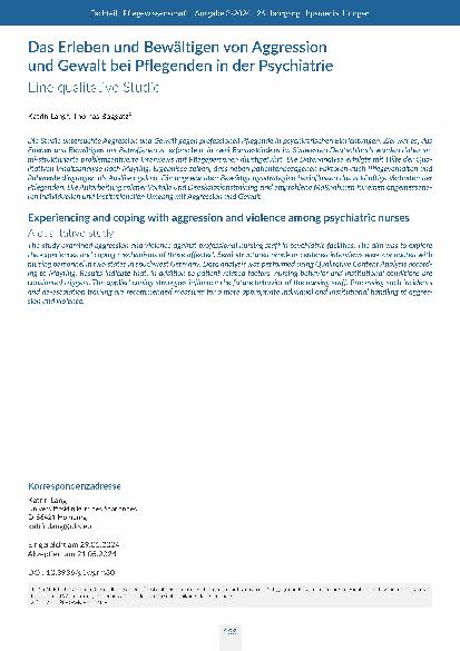 Das Erleben und Bewältigen von Aggression und Gewalt bei Pflegenden in der Psychiatrie: Eine qualitative Studie
