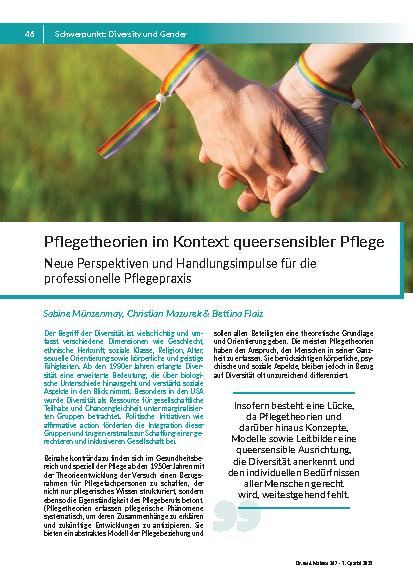 [doc_325173] Pflegetheorien im Kontext queersensibler Pflege. Neue Perspektiven und Handlungsimpulse für die professionelle Pflegepraxis