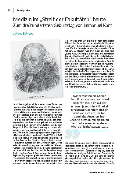 [doc_325166] Medizin im „Streit der Fakultäten“ heute - Zum dreihundertsten Geburtstag von Immanuel Kant
