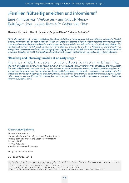 [doc_316235] „Familien frühzeitig erreichen und informieren“ Eine Analyse von Webseitenund Social-Media-Beiträgen über Lotsendienste in Geburtskliniken