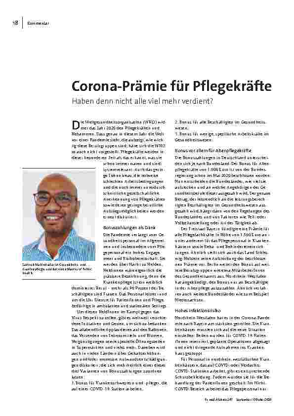 [doc_205015] Corona-Prämie für Pflegekräfte. Haben denn nicht alle viel mehr verdient?