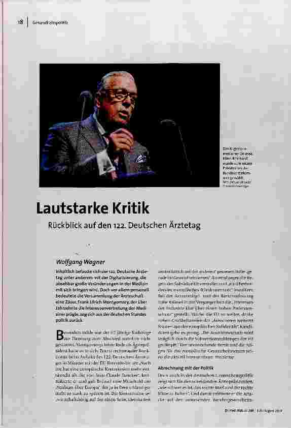 [doc_190672] Lautstarke Kritik Rückblick auf den 122. Deutschen Ärztetag