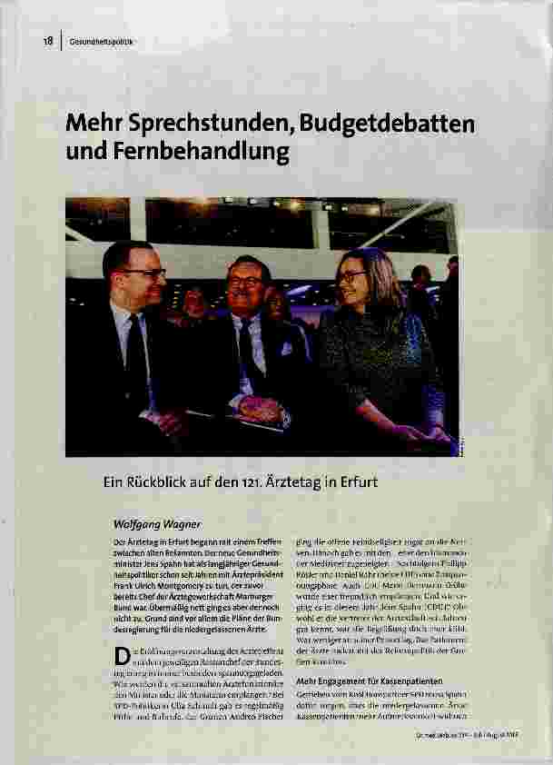 [doc_184437] Mehr Sprechstunden, Budgetdebatten und Fernbehandlung