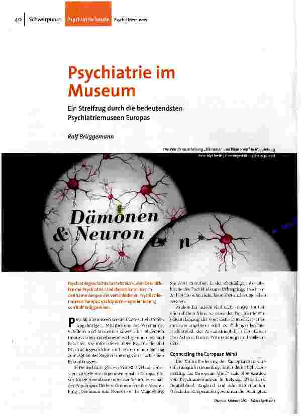 [doc_123559] Psychiatrie im MuseumEin Streifzug durch die bedeutendsten Psychiatriemuseen Europas