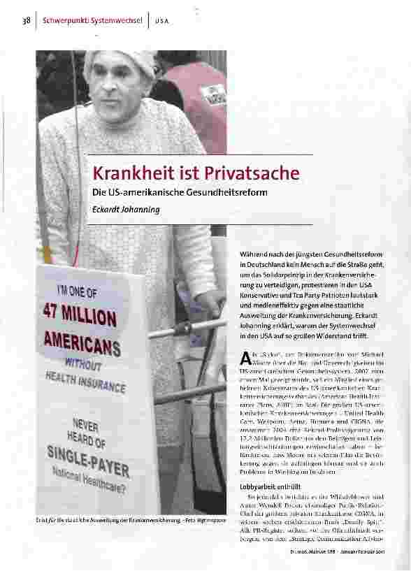 [doc_122330] Krankheit ist PrivatsacheDie US-amerikanische Gesundheitsreform