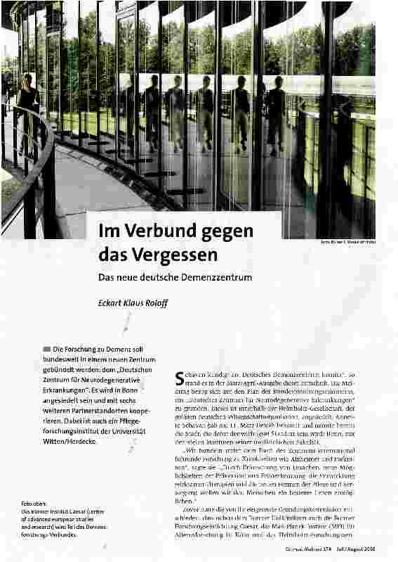 [doc_105134] Im Verbund gegen das VergessenDas neue deutsche Demenzzentrum
