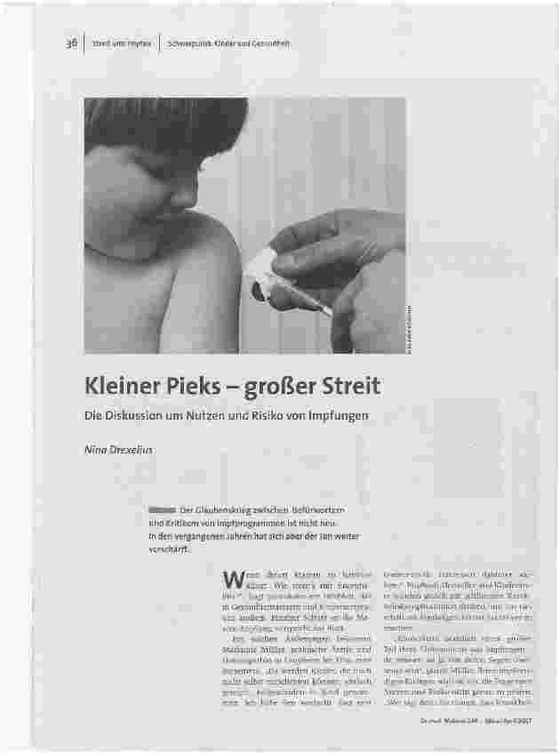 [doc_97171] Kleiner Pieks - großer StreitDie Diskussion um Nutzen und Risiko von Impfungen