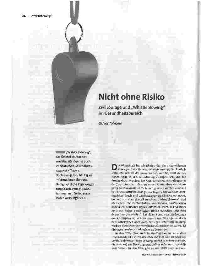 [doc_96137] Nicht ohne RisikoZivilcourage und Whistleblowing im Gesundheitsbereich