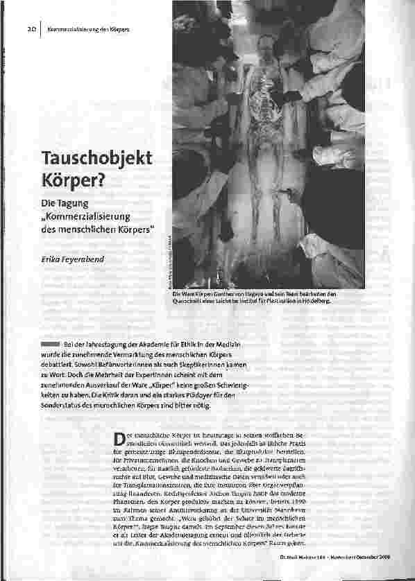 [doc_95111] Tauschobjekt Körper? Die Tagung - Kommerzialisierung des menschlichen Körpers