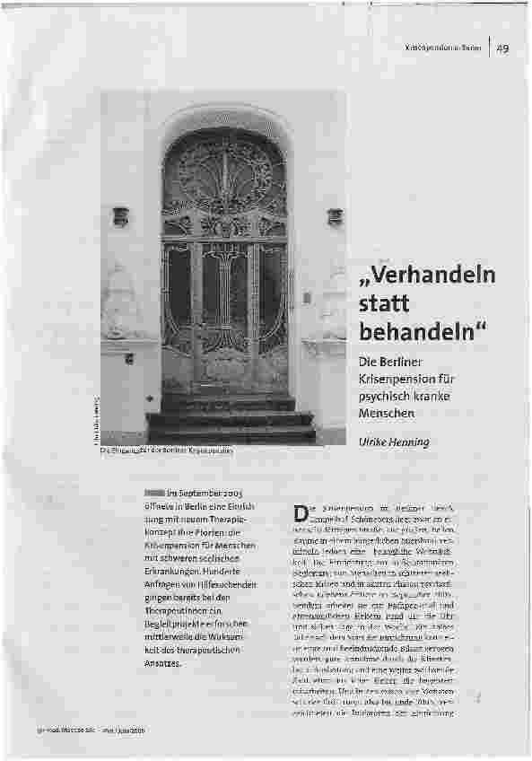 [doc_91594] Verhandeln statt behandelnDie Berliner Krisenpension für psychisch kranke Menschen