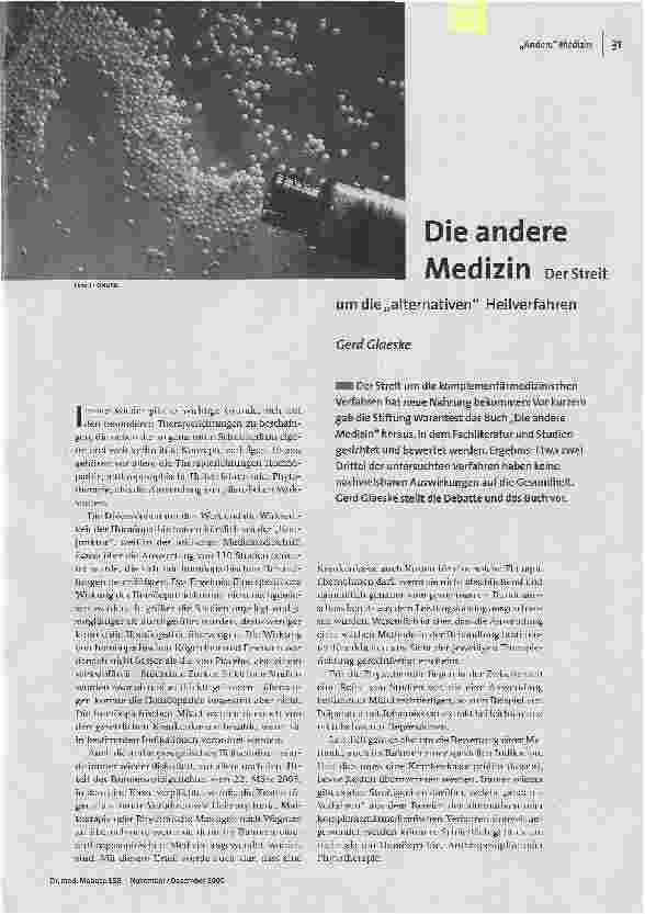 [doc_87739] Die andere MedizinDer Streit um die alternativen Heilverfahren