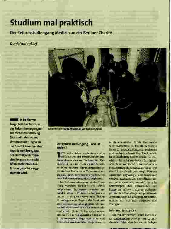 Studium mal praktisch. Der Reformstudiengang Medizin an der Berliner Charite