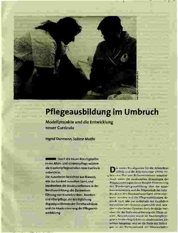 [doc_86898] Pflegeausbildung im Umbruch. Modellprojekte und die Entwicklung neuer Curricula