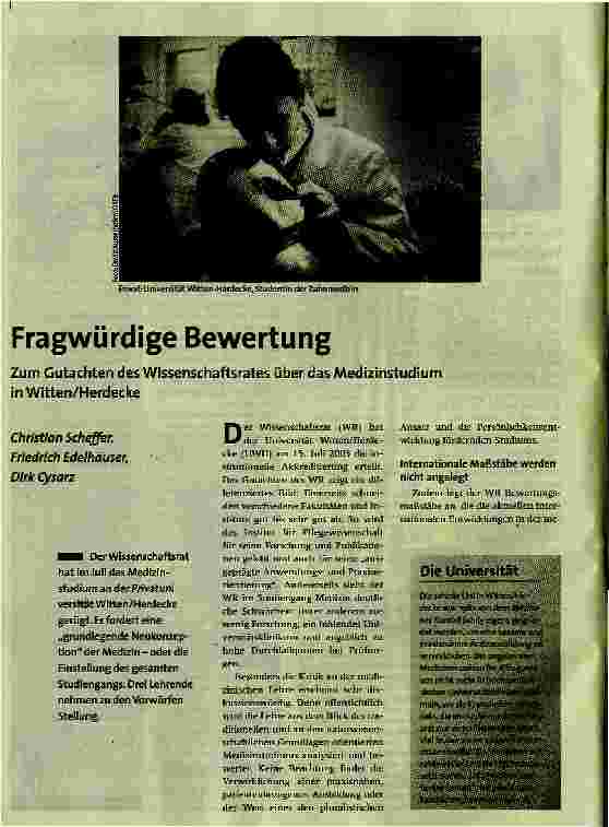[doc_86895] Fragwürdige Bewertung. Zum Gutachten des Wissenschaftsrates über das Medizinstudium in Witten/Herdecke