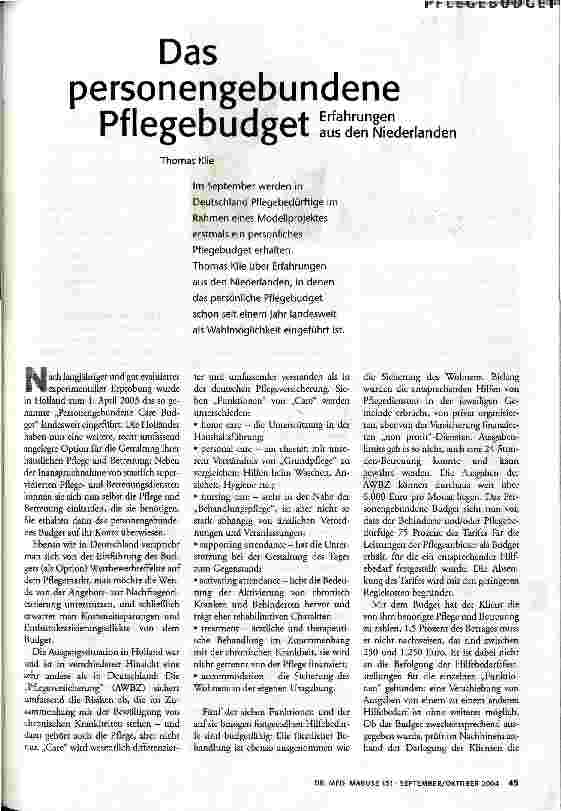 [doc_72212] Das personengebundene PflegebudgetErfahrungen aus den Niederlanden