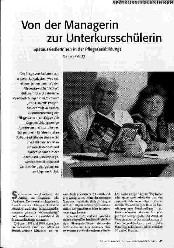[doc_68891] Von der Managerin zur Unterkursschülerin SpätaussiedlerInnen in der Pflege(ausbildung)