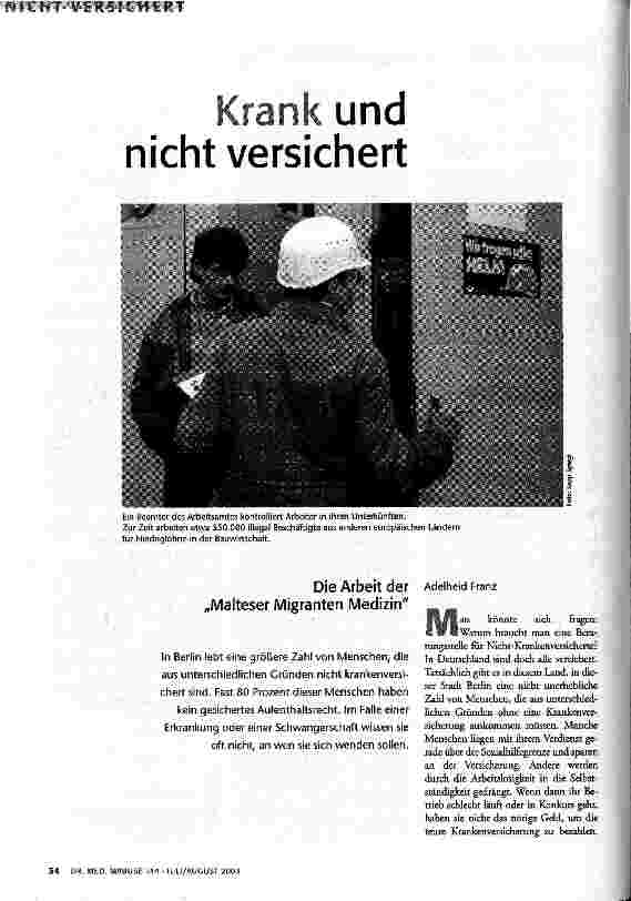 Krank und nicht versichert Die Arbeit der Malteser Migranten Medizin