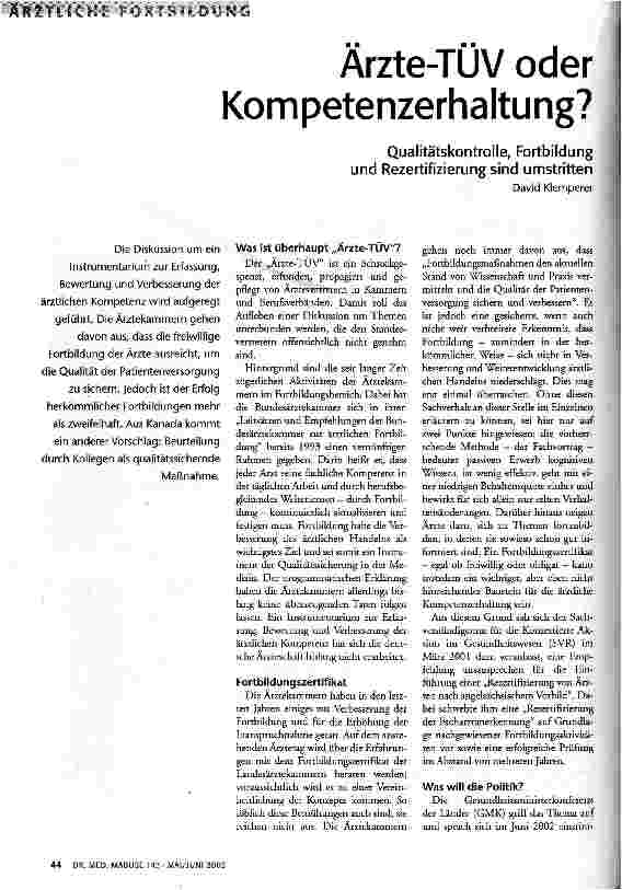 [doc_67366] Ärzte-TÜV oder Kompetenzerhaltung?