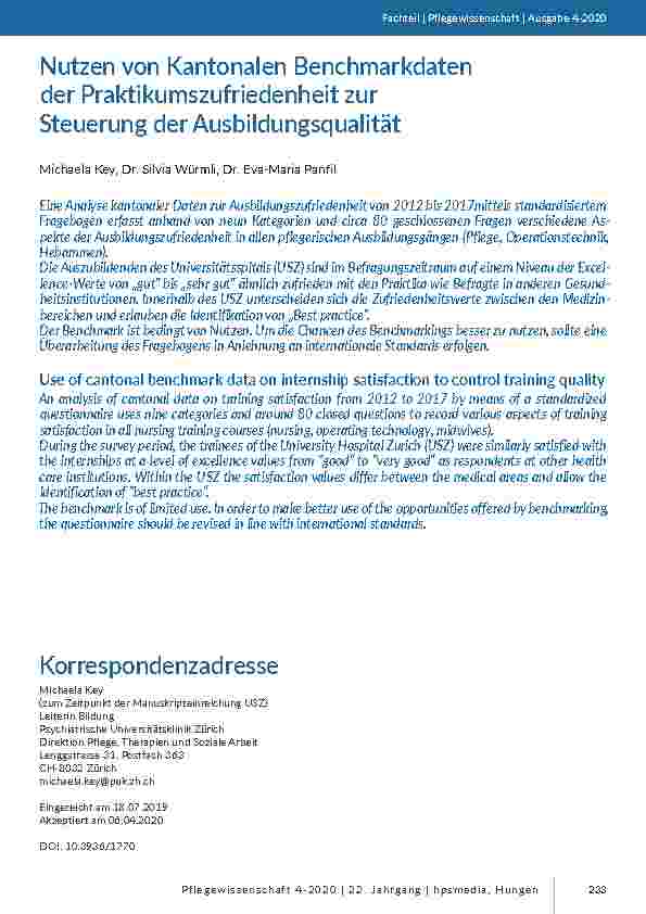 [doc_203465] Nutzung von kantonalen Benchmarkdaten der Praktikumszufriedenheit zur Steuerung der Ausbildungsqualität