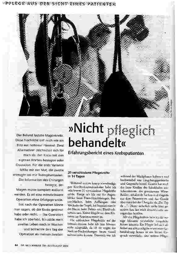 [doc_63968] Nicht pfleglich behandelt Erfahrungsbericht eines Krebspatienten