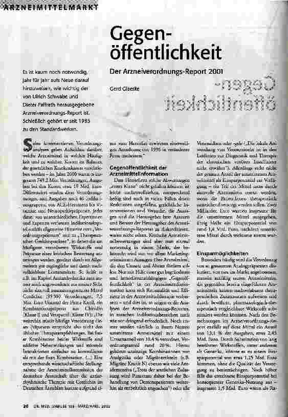 [doc_62383] Gegenöffentlichkeit Der Arzneiverordnungs-Report 2001