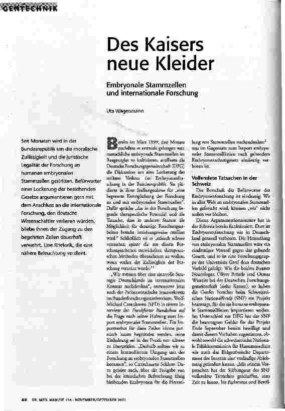 [doc_60643] Des Kaisers neue Kleider Embryonale Stammzellen und internationale Forschung