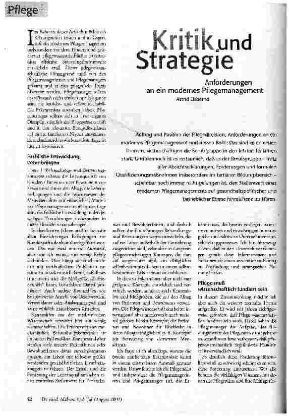 Kritik und Strategie Anforderungen an ein modernes Pflegemanagement