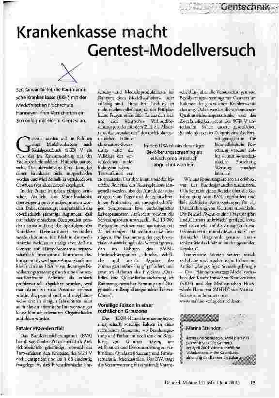 [doc_57937] Krankenkasse macht Gentest-Modellversuch