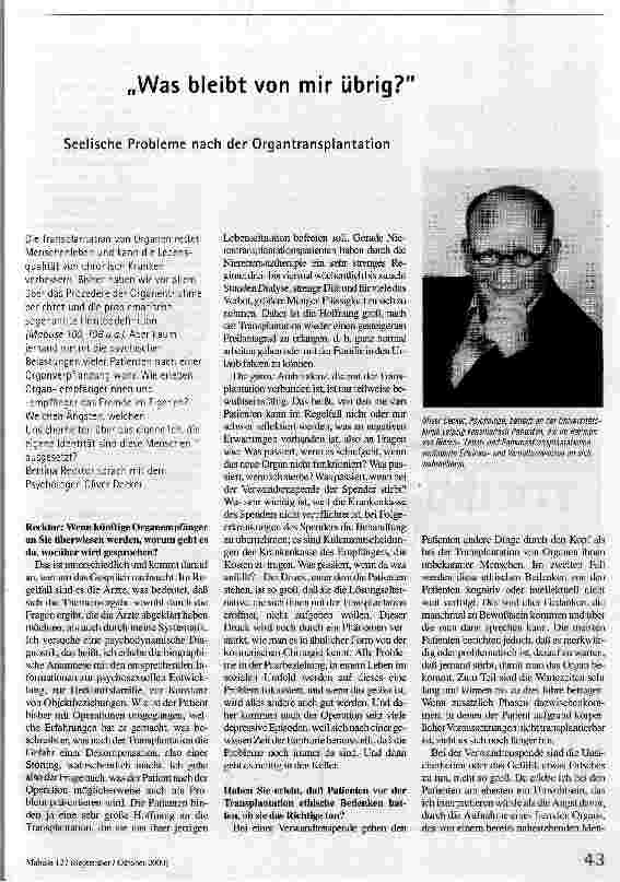 [doc_54725] Was bleibt von mir übrig? Seelische Probleme nach der Organtransplantation