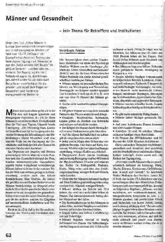[doc_53489] Männer und Gesundheit - kein Thema für Betroffene und Institutionen