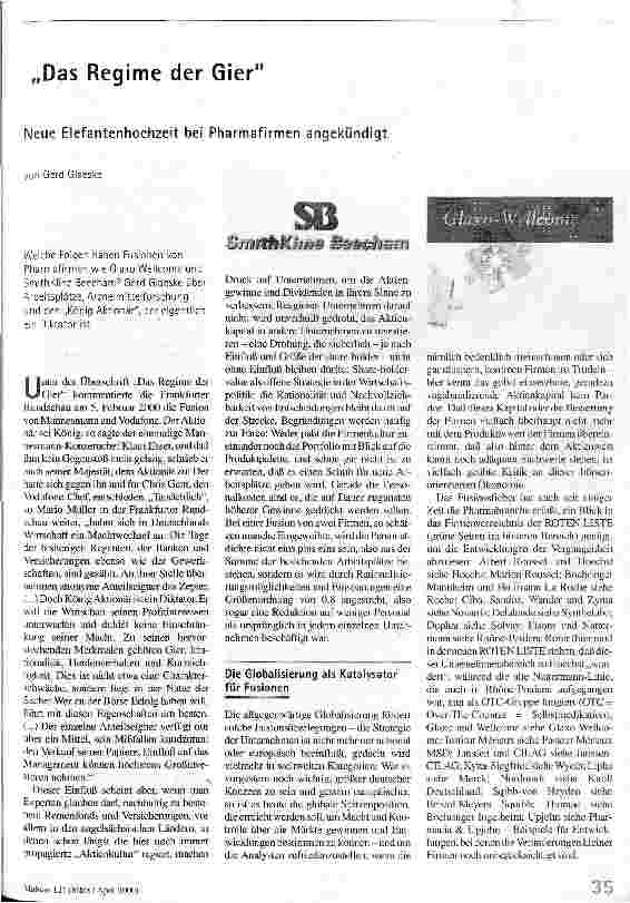 [doc_52876] Das Regime der Gier Neue Elefantenhochzeit bei Pharmafirmen angekündigt