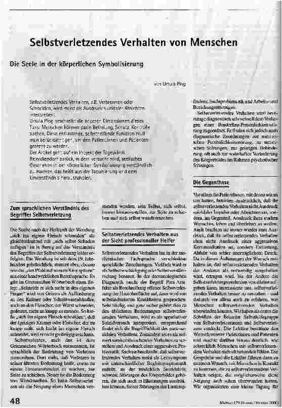 [doc_52265] Selbstverletzendes Verhalten von Menschen Die Seele in der körperlichen Symbolisierung