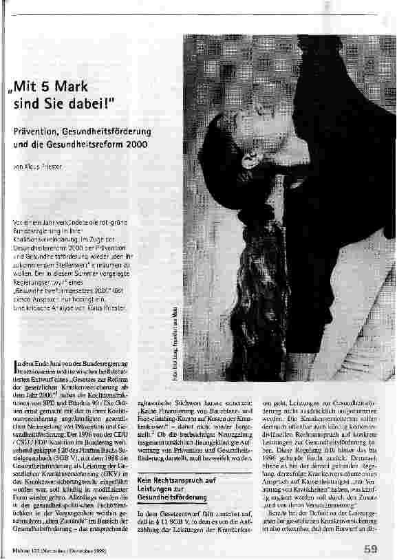 [doc_51529] Mit 5 Mark sind Sie dabei! Prävention, Gesundheitsförderung und die Gesundheitsreform 2000