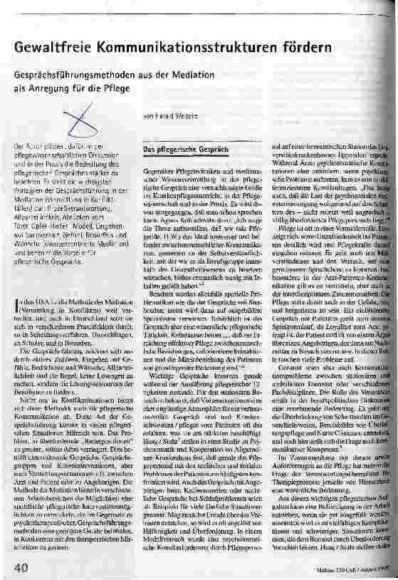 [doc_50439] Gewaltfreie Kommunikationsstrukturen fördern Gesprächsführungsmethoden aus der Mediation als Anregung für die Pflege