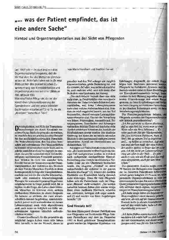 [doc_49815] ...was der Patient empfindet, das ist eine andere Sache Hirntod und Organtransplantation aus der Sicht von Pflegenden