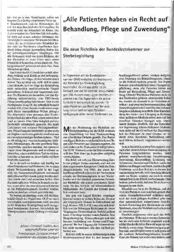 [doc_47299] Alle Patienten haben ein Recht auf Behandlung, Pflege und Zuwendung Die neue Richtlinie der Bundesärztekammer zur Sterbebegleitung
