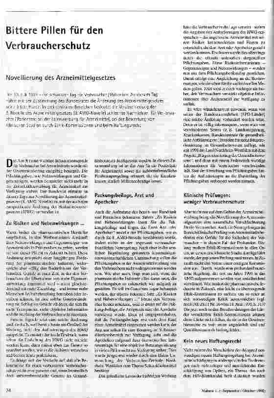[doc_47295] Bittere Pillen für den Verbraucherschutz Novellierung des Arzneimittelgesetzes